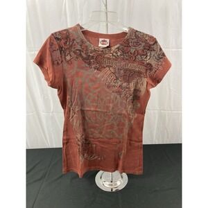 Harley Davidson Salt Lake City Graphic T-Shirt Womens L Rust Orange Biker Tee